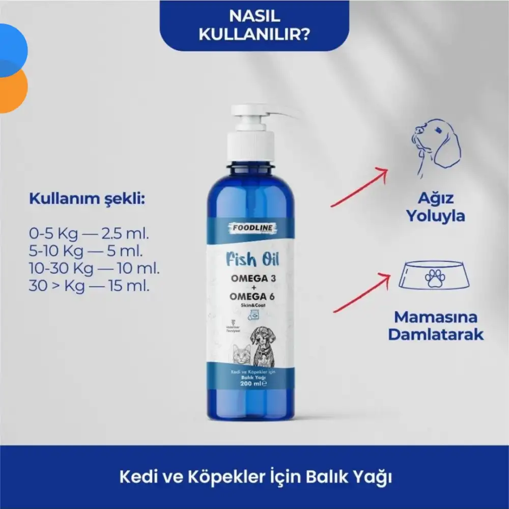 Foodline Fish Oil 200 ml | Omega 3&6 İçerikli Balık Yağı | Kedi ve Köpekler İçin Tüy ve Genel Sağlık Destekleyici