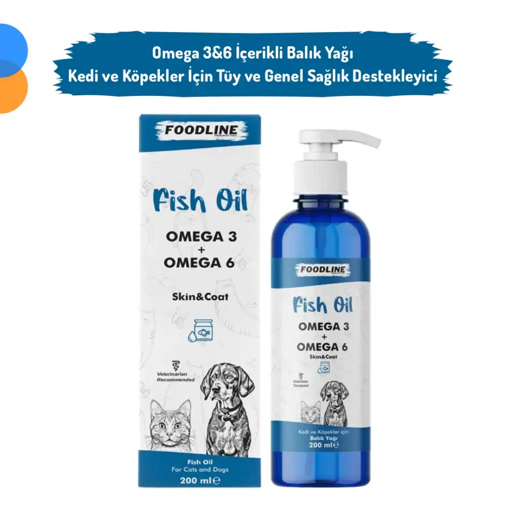Foodline Fish Oil 200 ml | Omega 3&6 İçerikli Balık Yağı | Kedi ve Köpekler İçin Tüy ve Genel Sağlık Destekleyici
