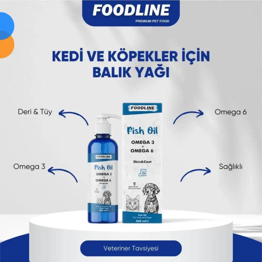 Foodline Fish Oil 200 ml | Omega 3&6 İçerikli Balık Yağı | Kedi ve Köpekler İçin Tüy ve Genel Sağlık Destekleyici