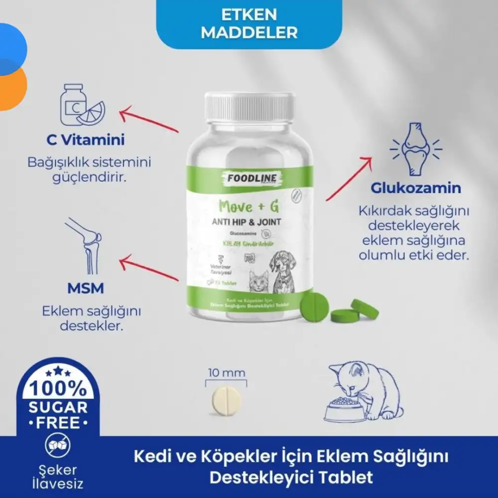 Foodline Hip&Joint Glucosamine 75 Tablet | Kedi ve Köpekler için Eklem Sağlığını Destekleyici