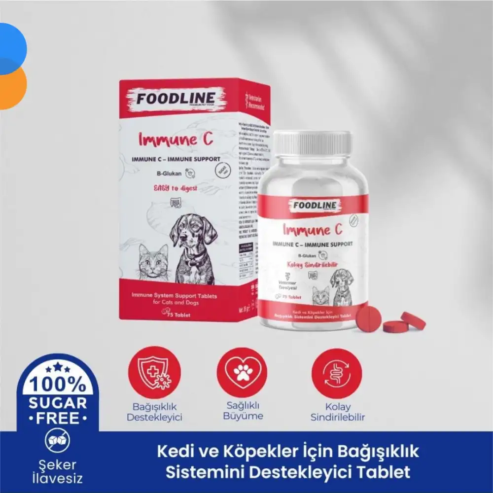 Foodline Immune +C 75 Tablet | Kedi ve Köpekler için Bağışıklık Sistemini Destekleyici