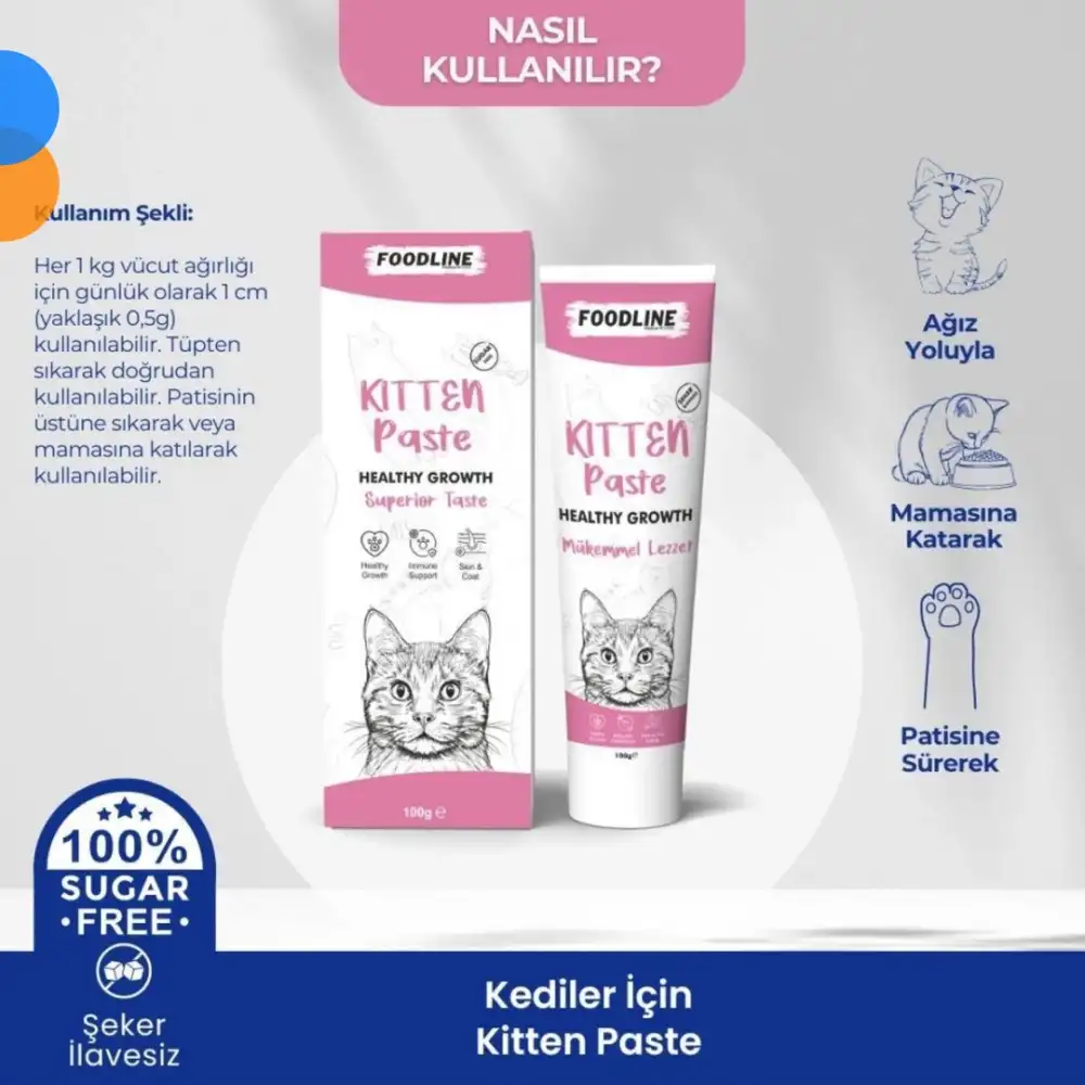 Foodline Kitten Malt Macun 100gr | Yavru ve Anne Kediler İçin Bağışıklık Sistemi Destekleyici
