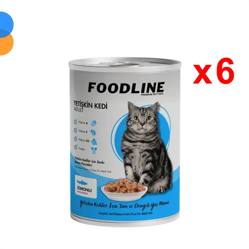 Foodline Somonlu Parça Etli Yetişkin Kedi Konserve 400gr x 6 Adet