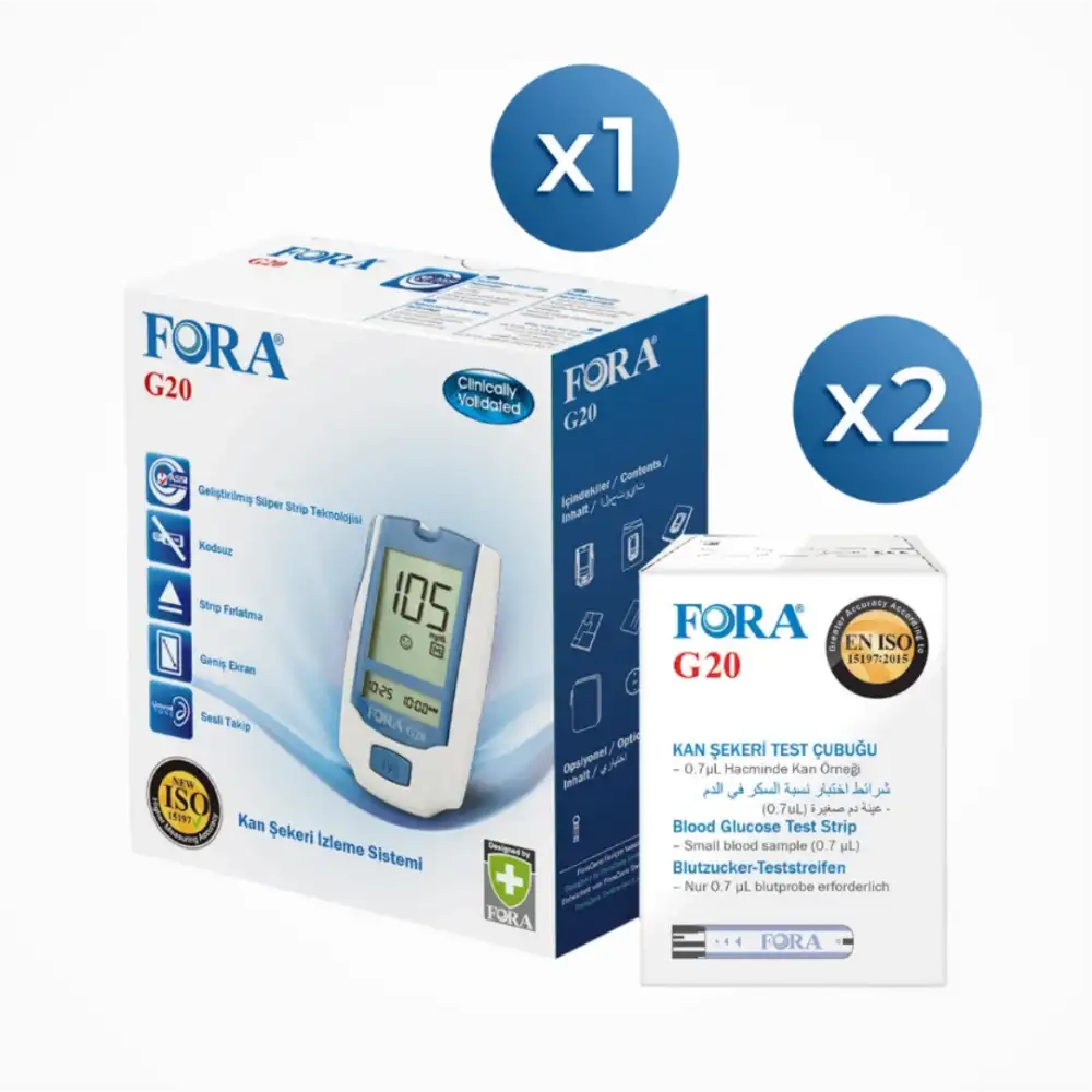 Fora G20 Kan Şeker Ölçüm Cihazı - Şeker Stribi 50li Kutu x 2 Kutu (100 adet Strip)