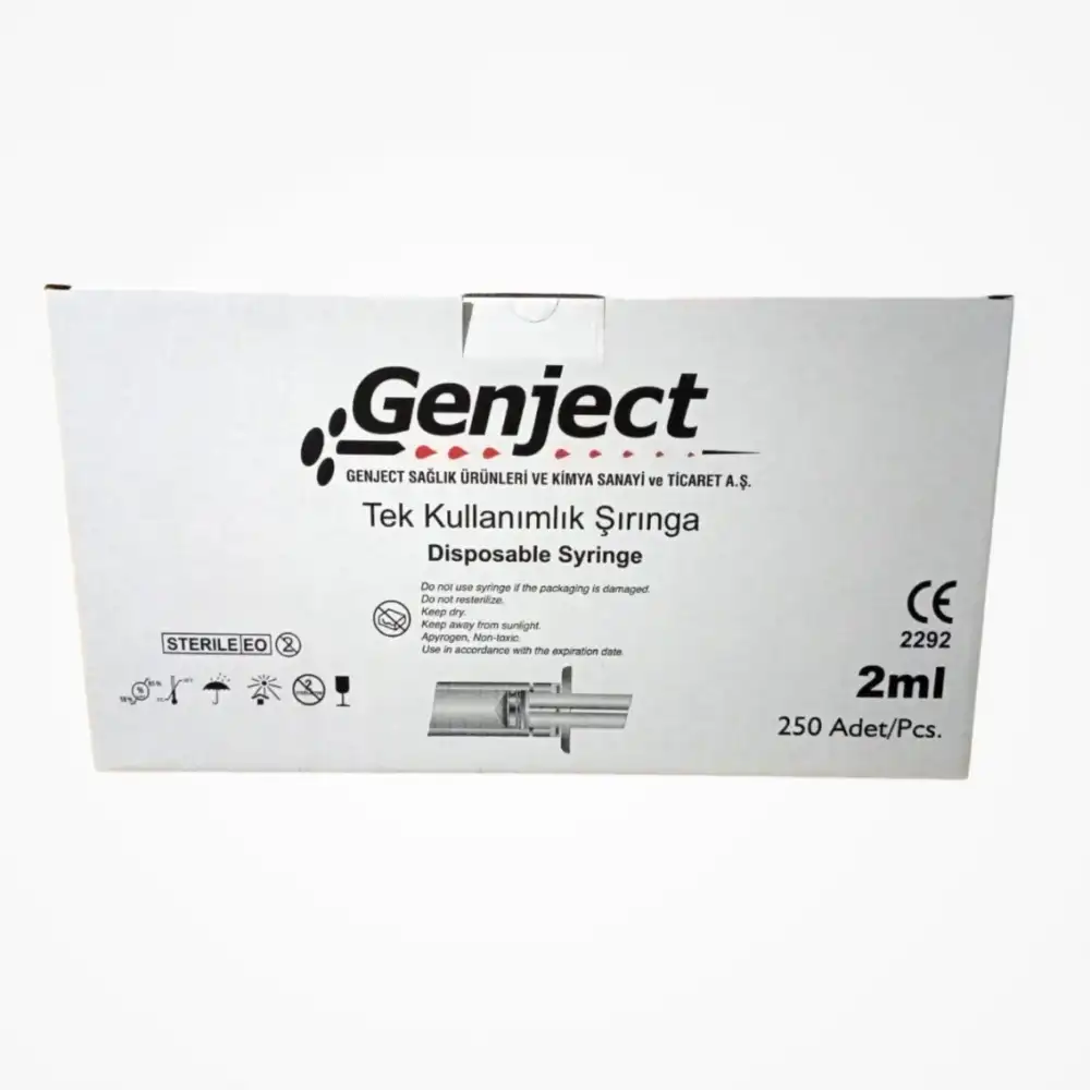 Genject Dental Luer Lock (Kilitli) Enjektör 2ml Kısa Uç 0.40x40mm 27G - 250li Kutu