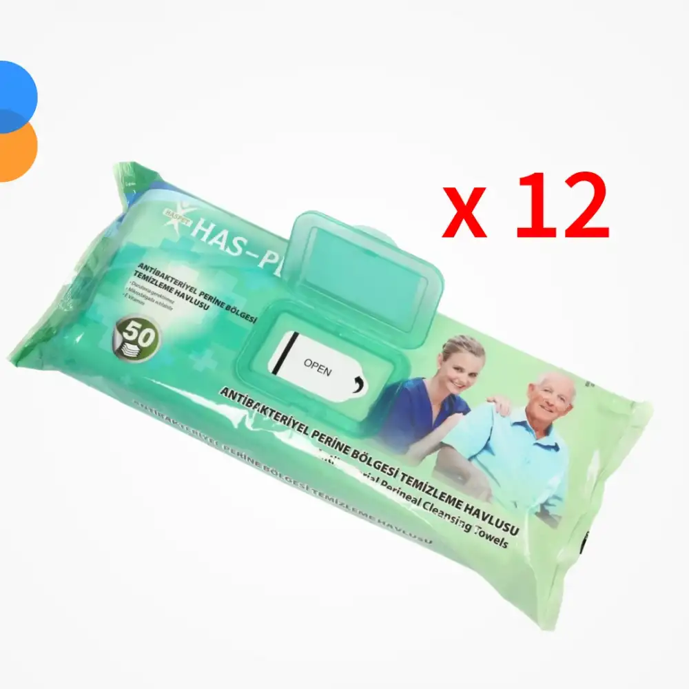 Haspet Antibakteriyel Vücut Temizleme Havlusu 50li Paket (32cmx32cm) - Kapaklı - 12 Paket