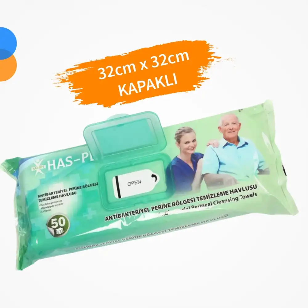 Haspet Antibakteriyel Vücut Temizleme Havlusu 50li Paket (32cmx32cm) - Kapaklı - 12 Paket