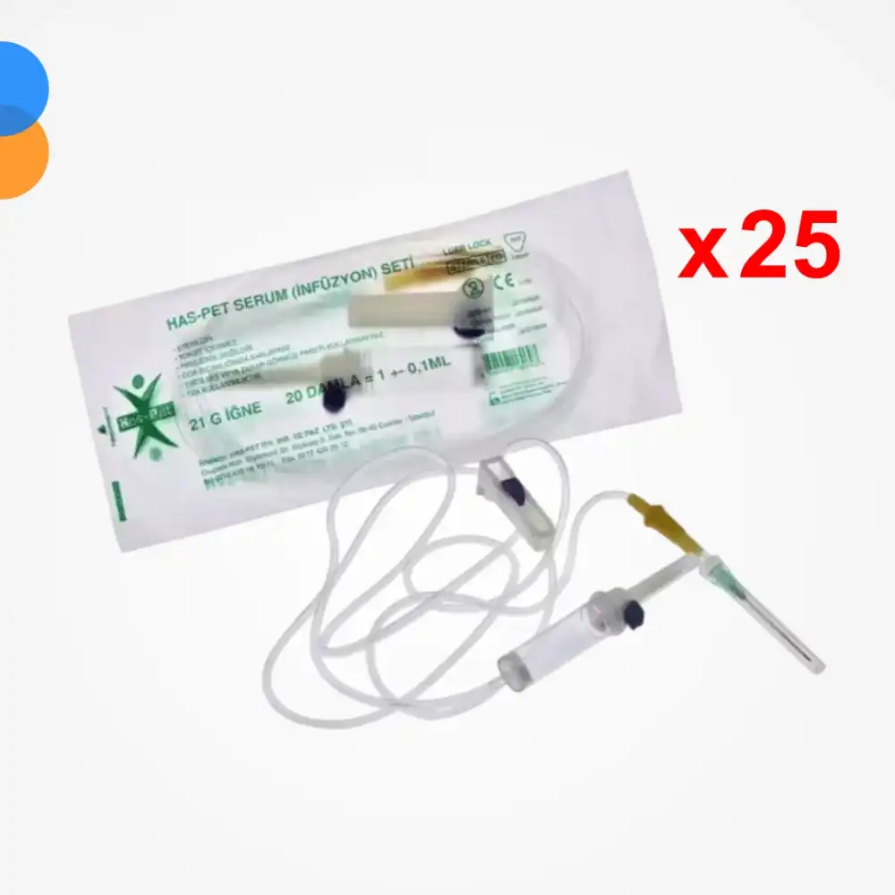 Haspet İnfüzyon Seti (Serum Seti) Kilitli Yeşil Uçlu 25li Paket