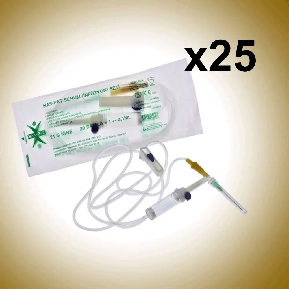 Haspet İnfüzyon Seti (Serum Seti) Kilitli Yeşil Uçlu 25li Paket