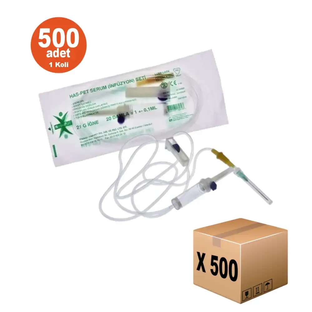 Haspet İnfüzyon Seti (Serum Seti) Kilitli Yeşil Uçlu 500lü Koli