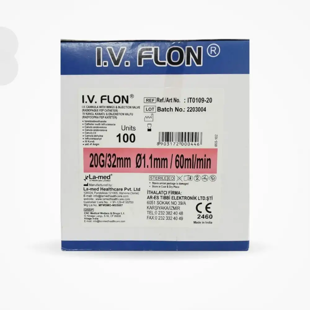 I.V FLON Branül (İntraket) Pembe 20G 100lü Kutu