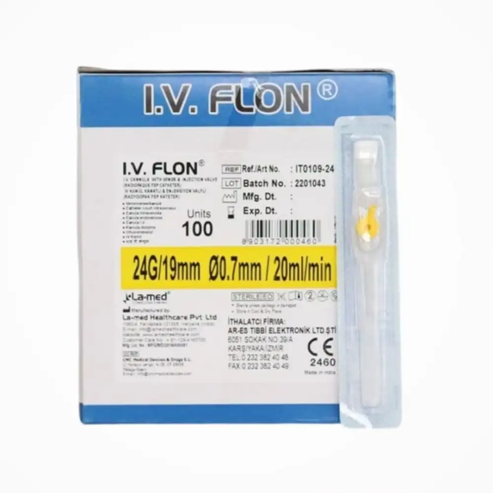 IV FLON Branül (İntraket) Sarı 24G - 100lü Kutu