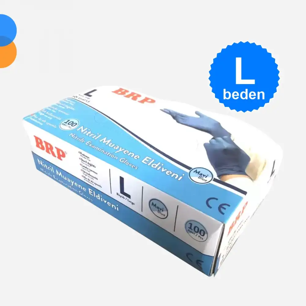 Mavi Muayene Nitril Eldiven Pudrasız Large (L) 100lü Kutu