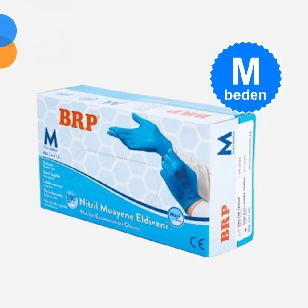 Mavi Muayene Nitril Eldiven Pudrasız Medium (M) 100lü Kutu