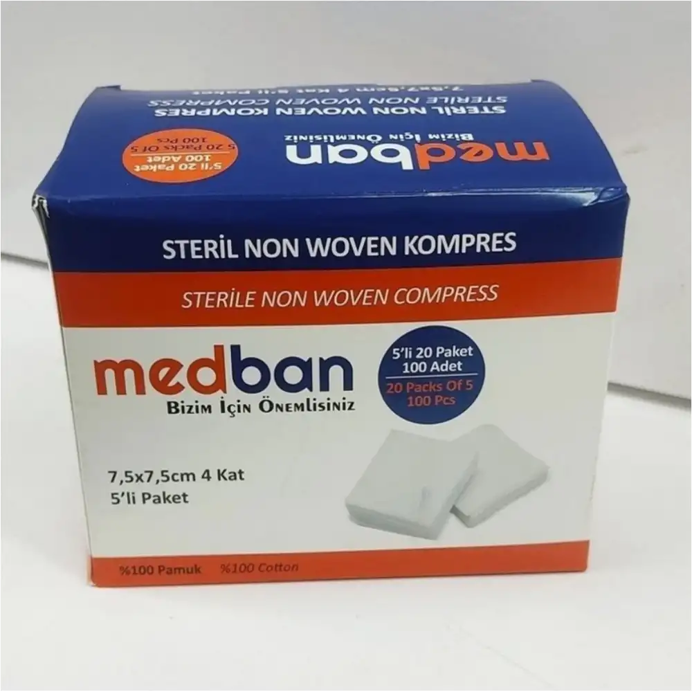 Medban Steril Gaz Kompres 7,5x7,5 4 Kat 100lü Kutu