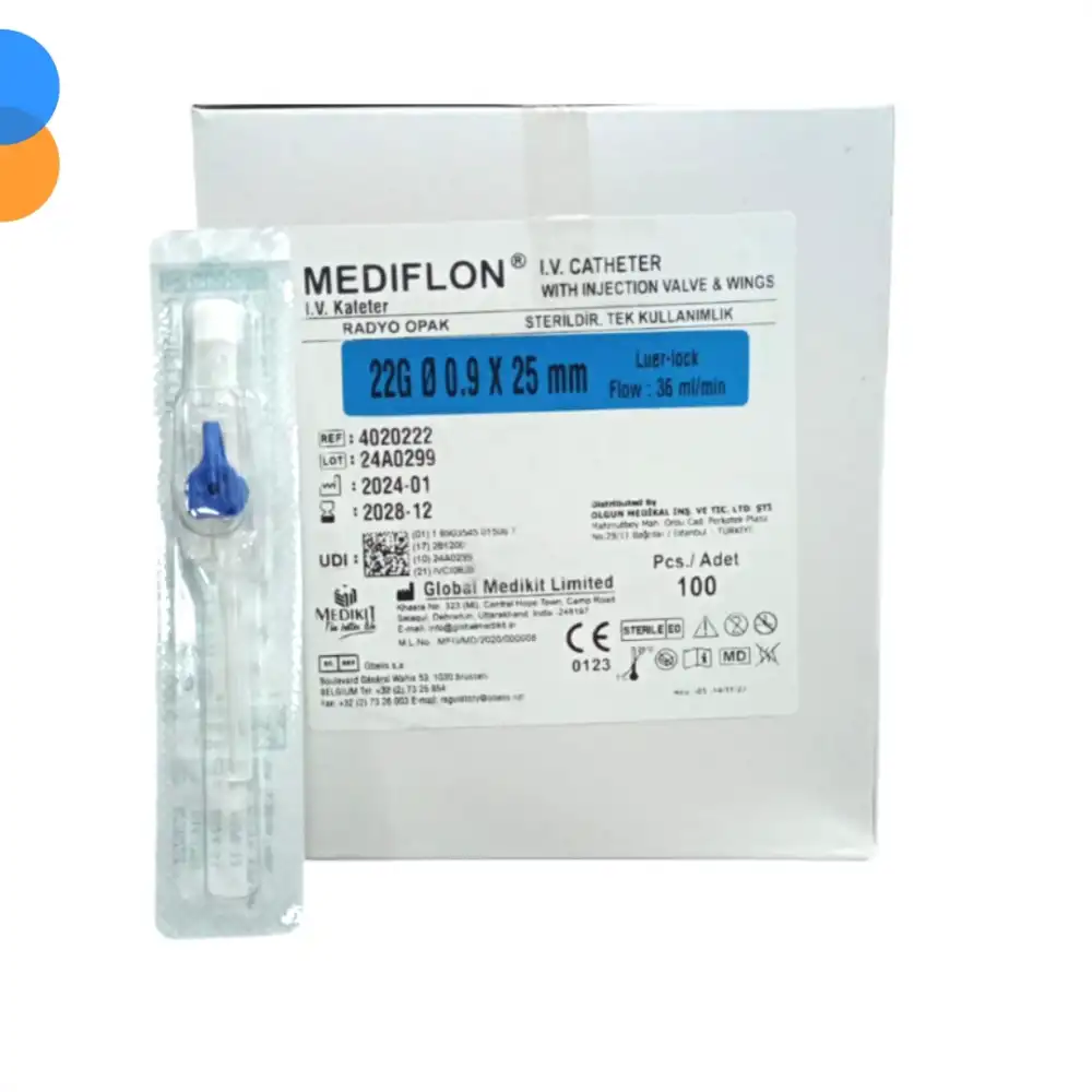 Mediflon Branül (İntraket) Mavi 22G 100 lü Kutu
