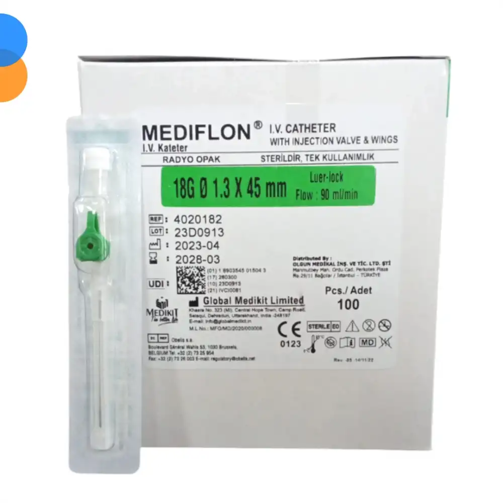 Mediflon Branül (İntraket) Yeşil 18G 100 lü Kutu