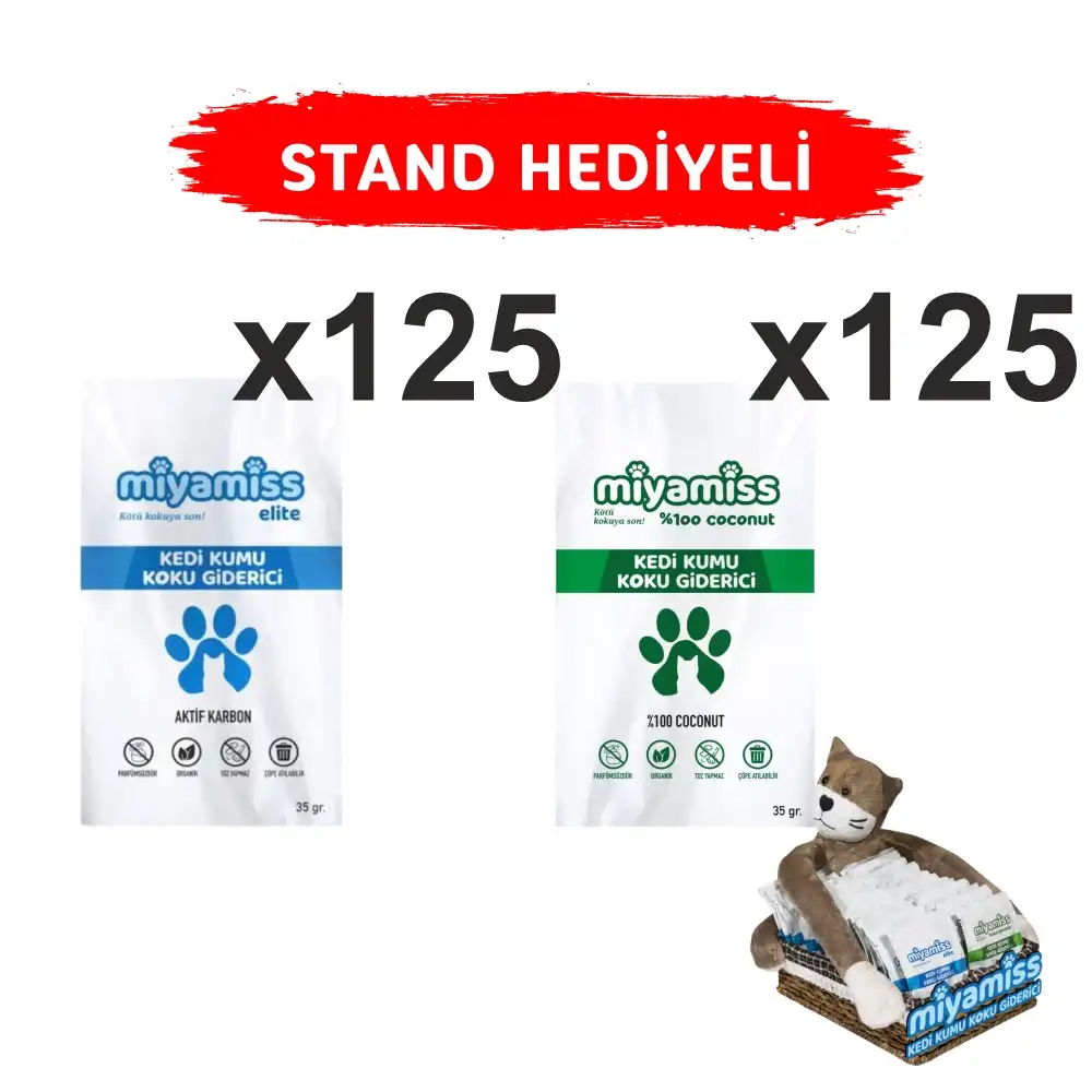 Miyamiss Kedi Kumu Koku Giderici Coconut 125 Adet + Elite Adet 35gr (STAND HEDİYELİ)