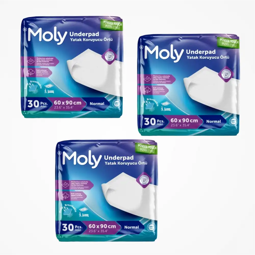 Moly Yatak Koruyucu 60cm x 90cm 30lu Paket x 3 Paket (90 Adet)