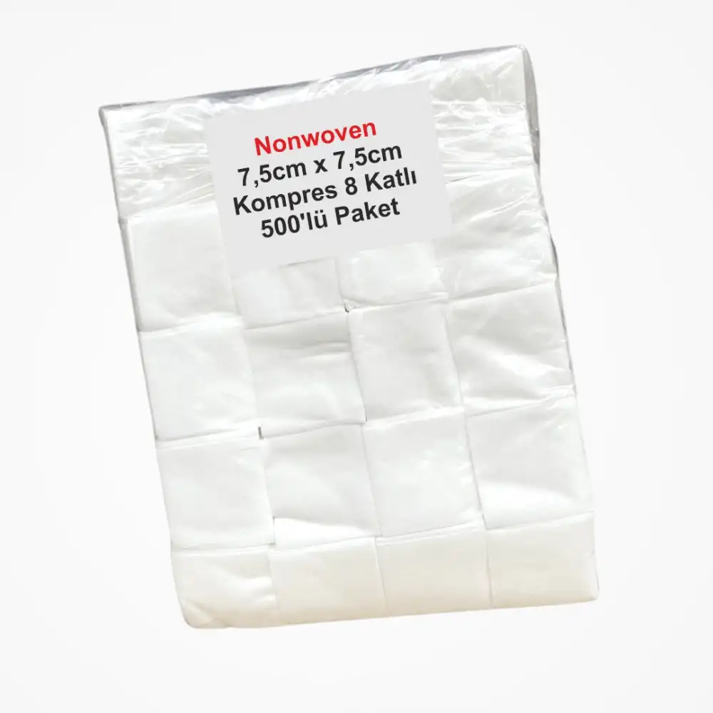 NonSteril Nonwoven (Yüksek Emicili) 7,5cm x 7,5cm Kompres 8 Katlı - 500lü Paket