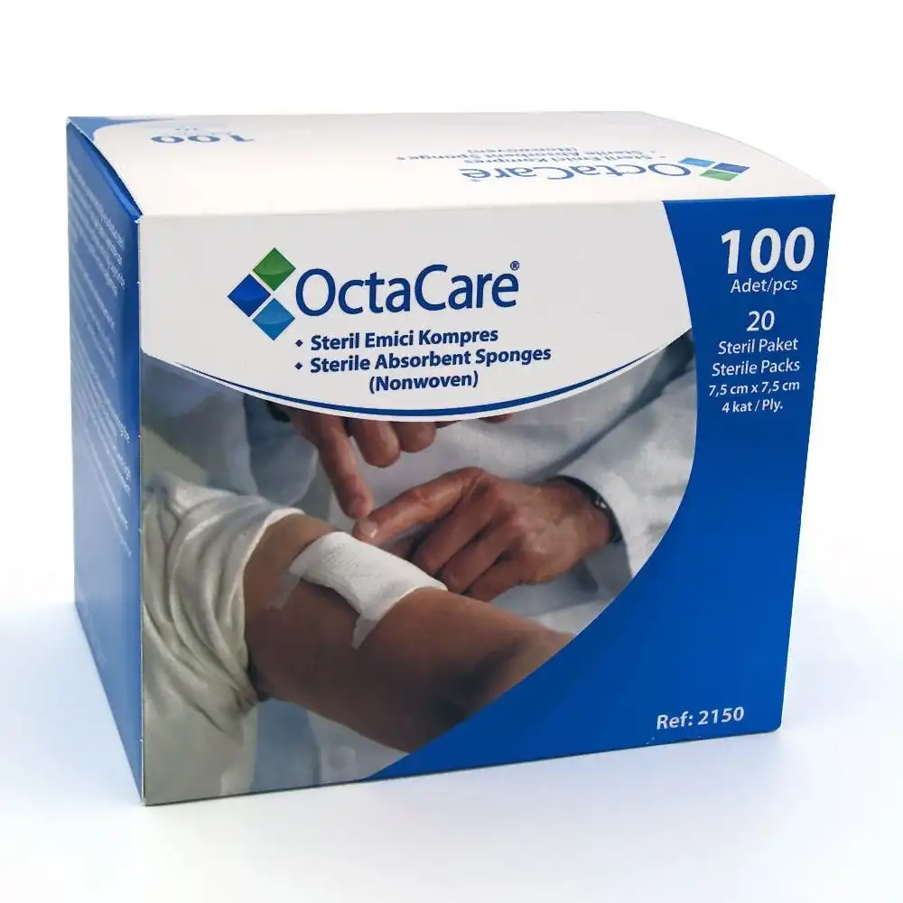 Octacare 7,5 cm*7,5 cm Steril Emici Kompres Nonwoven 100lü