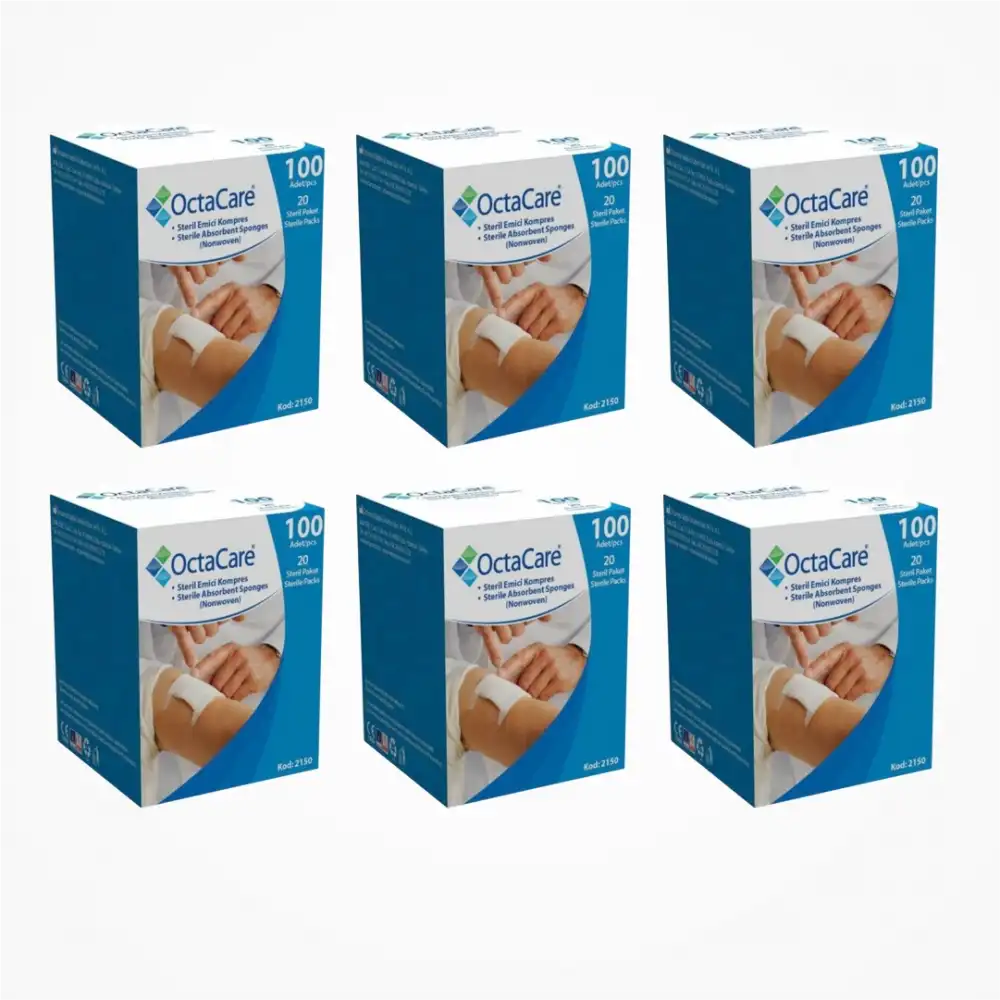 Octacare Emici Gazlı Kompres (Nonwoven) Steril 7,5cm x 7,5cm 100lü Kutu x 6 Kutu