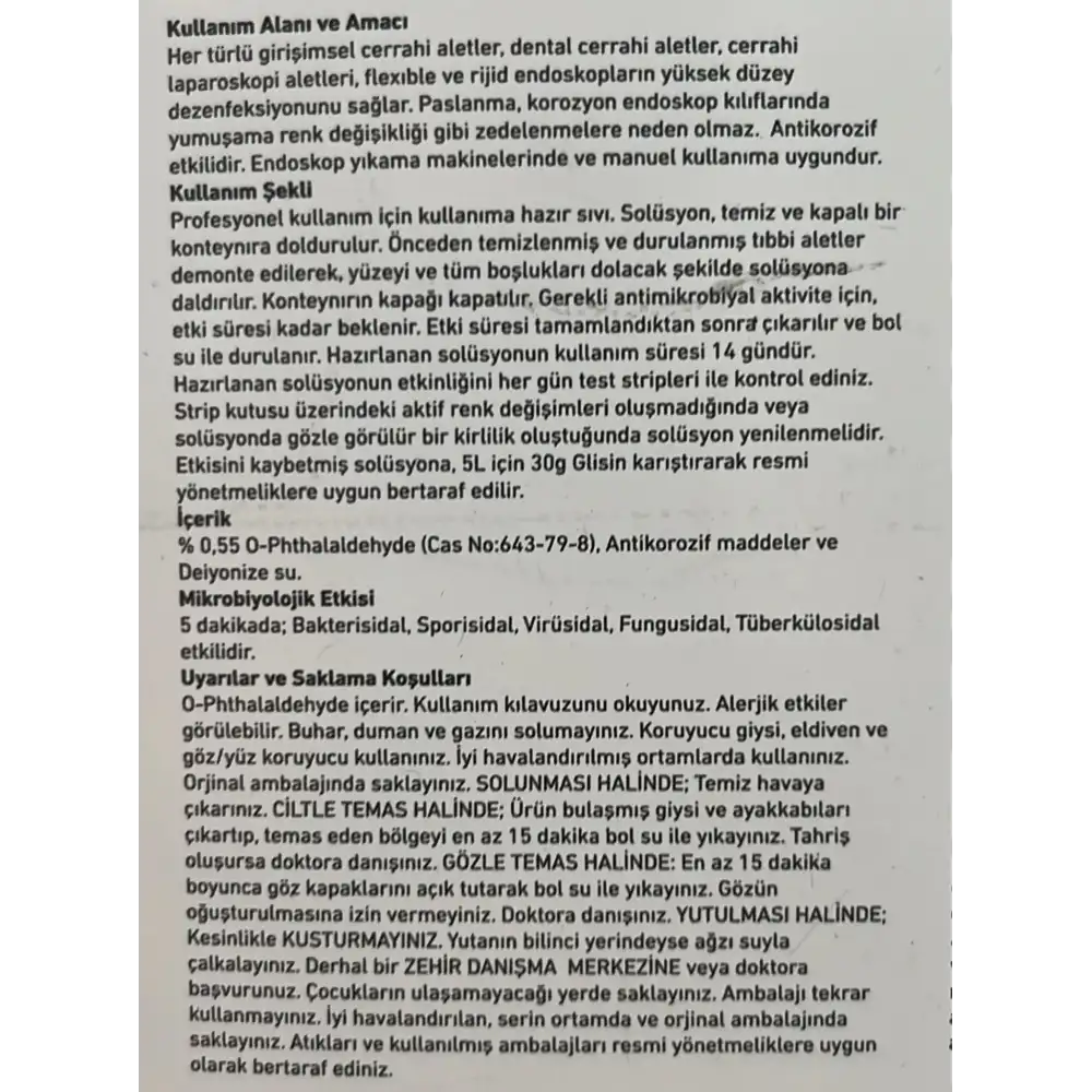 OPA Tıbbi Cihaz ve Endoskop Dezenfektanı 5 LT