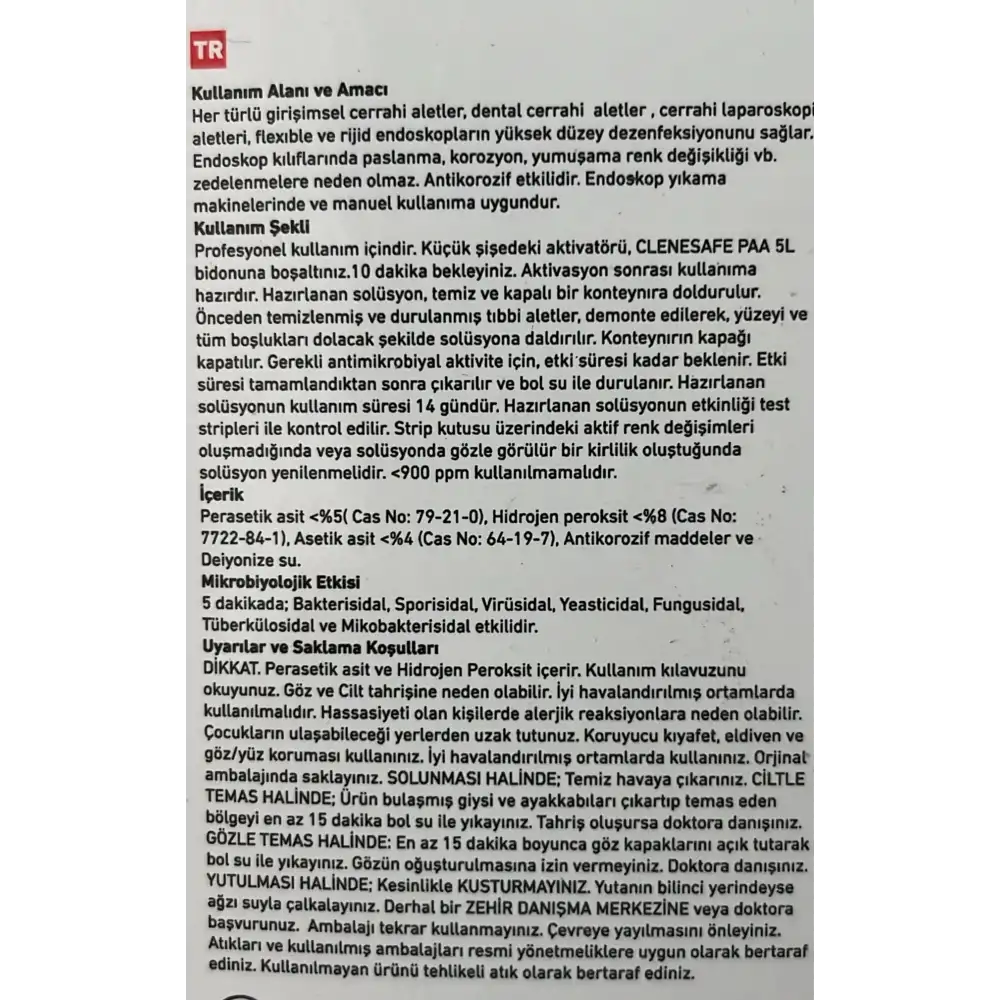 PAA Tıbbi Cihaz ve Endoskop Dezenfektanı 5 LT