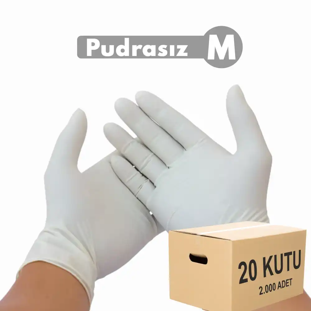 Pudrasız Lateks Muayene Eldiven Medium (M) 100lü Kutu X 20 Kutu - 1 Koli