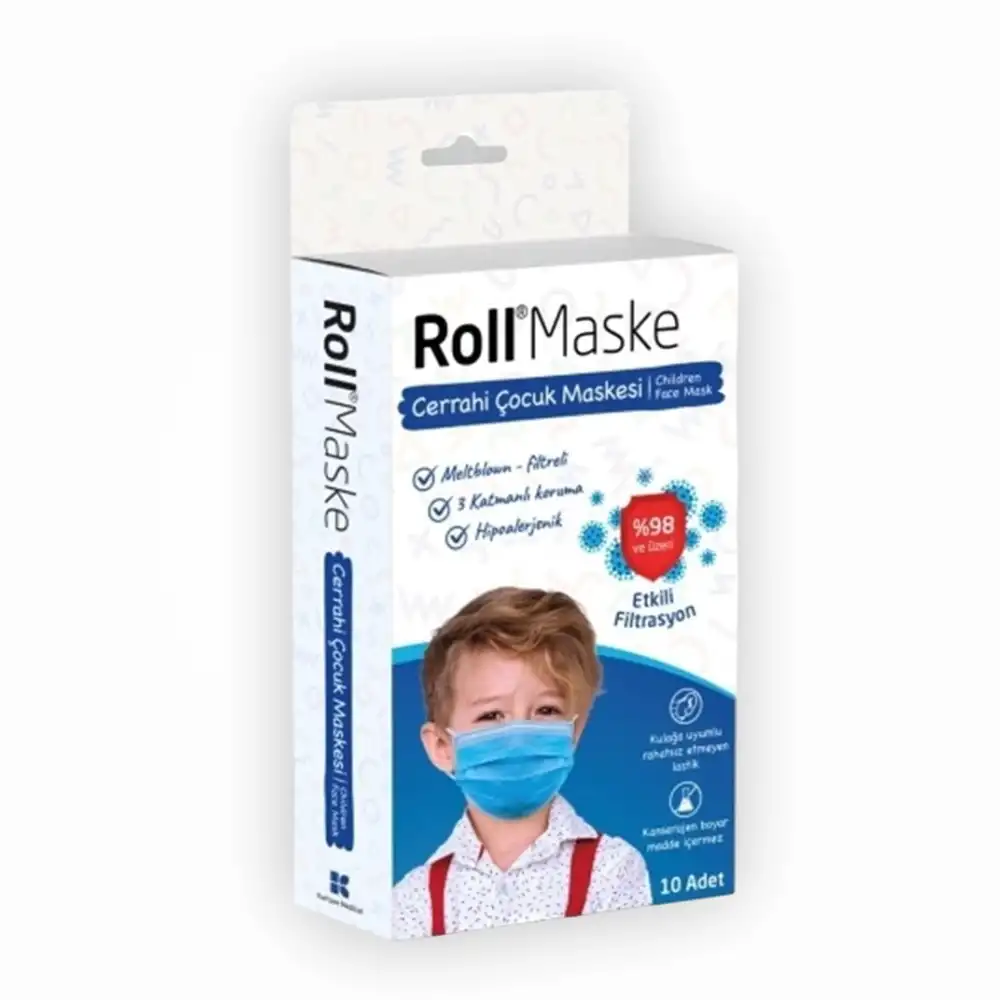 Roll Erkek Çocuk 3 Katlı Telli Cerrahi Maske 10lu Kutu - 10 Kutu