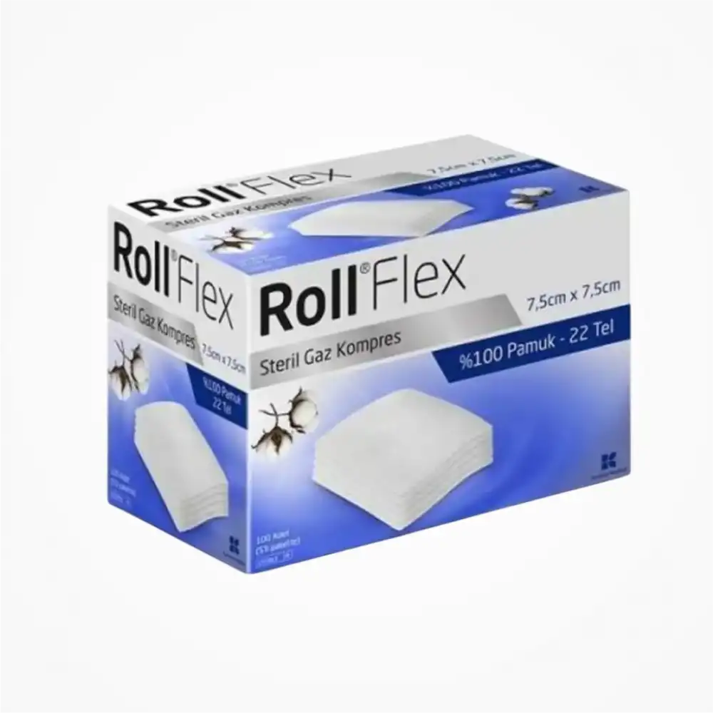 Roll Flex 7.5cmX7.5cm Steril Gaz Kompres Spanç (22 Tel) 100lü Kutu