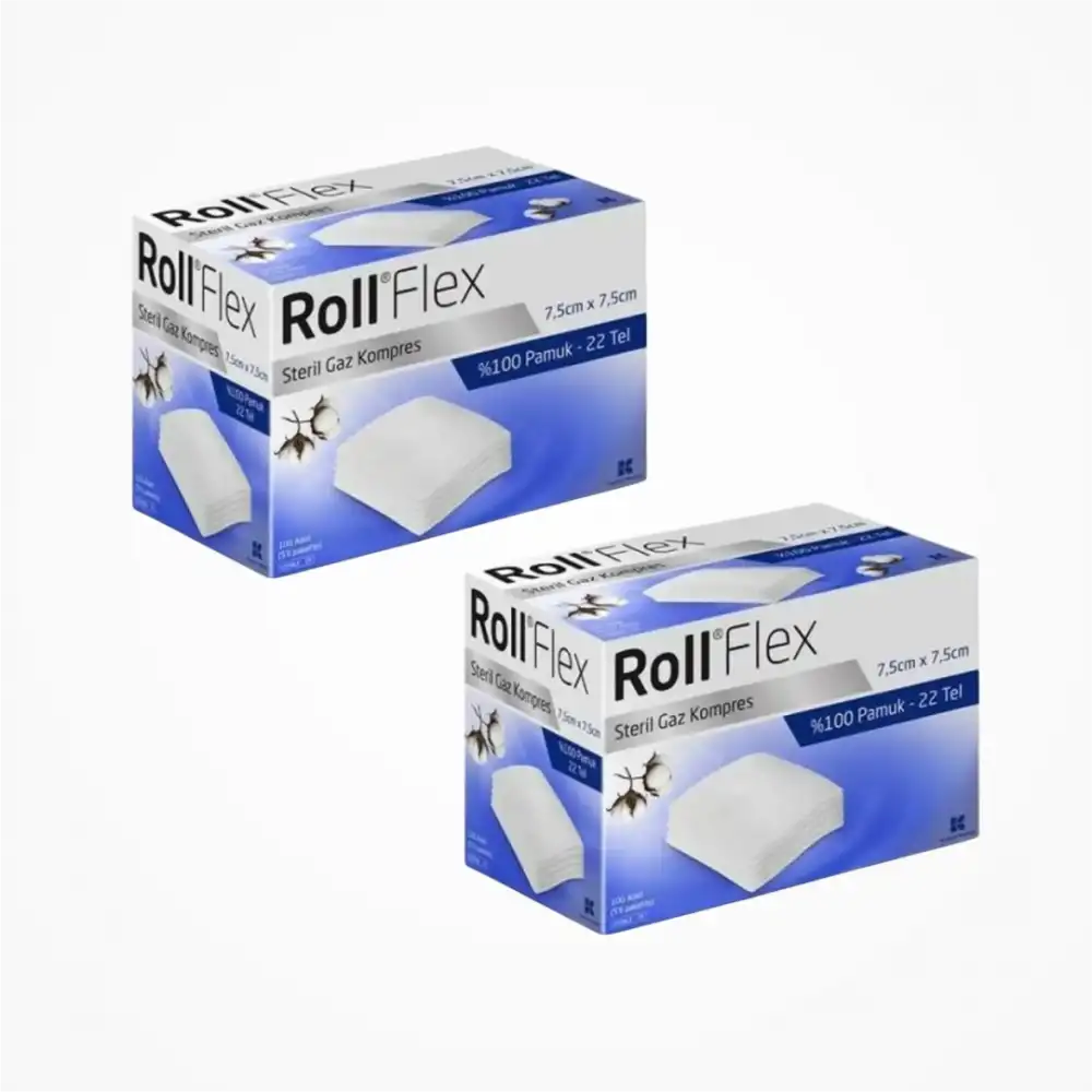 Roll Flex 7.5cmX7.5cm Steril Gaz Kompres Spanç (22 Tel) 100lü Kutu - 2 Kutu