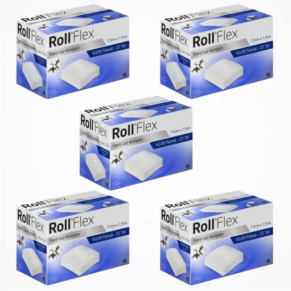 Roll Flex 7.5cmX7.5cm Steril Gaz Kompres Spanç (22 Tel) 100lü Kutu - 5 Kutu
