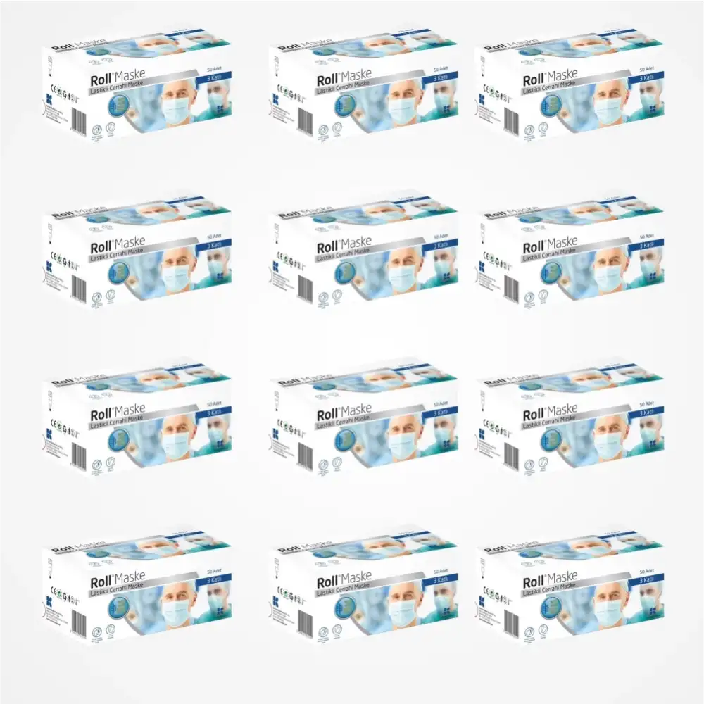 Roll Steril Maske Lastikli (3 Katlı) 50li Kutu - 12 Kutu