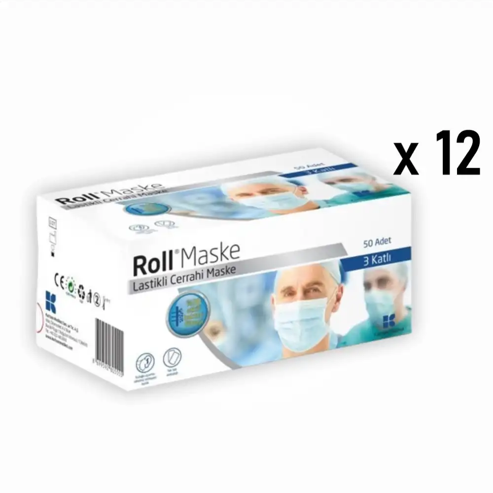 Roll Steril Maske Lastikli (3 Katlı) 50li Kutu - 12 Kutu