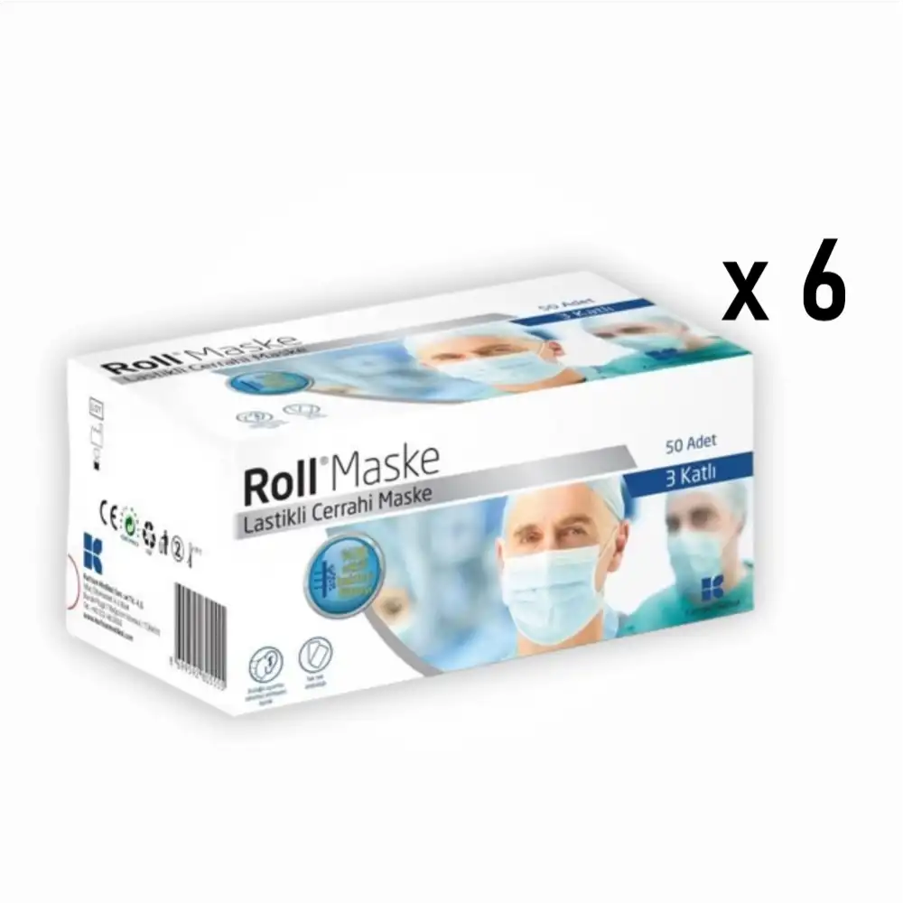 Roll Steril Maske Lastikli (3 Katlı) 50li Kutu - 6 Kutu