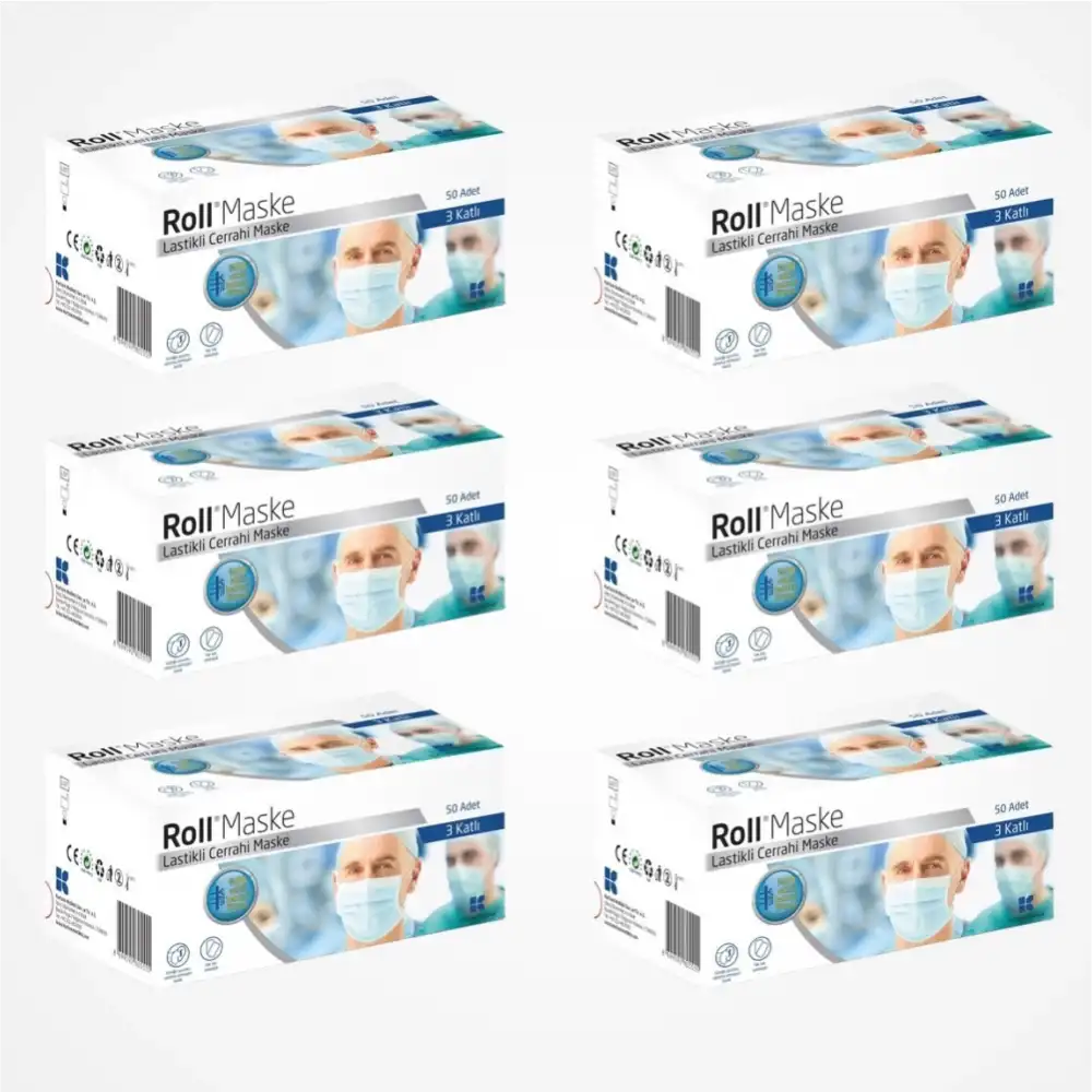 Roll Steril Maske Lastikli (3 Katlı) 50li Kutu - 6 Kutu