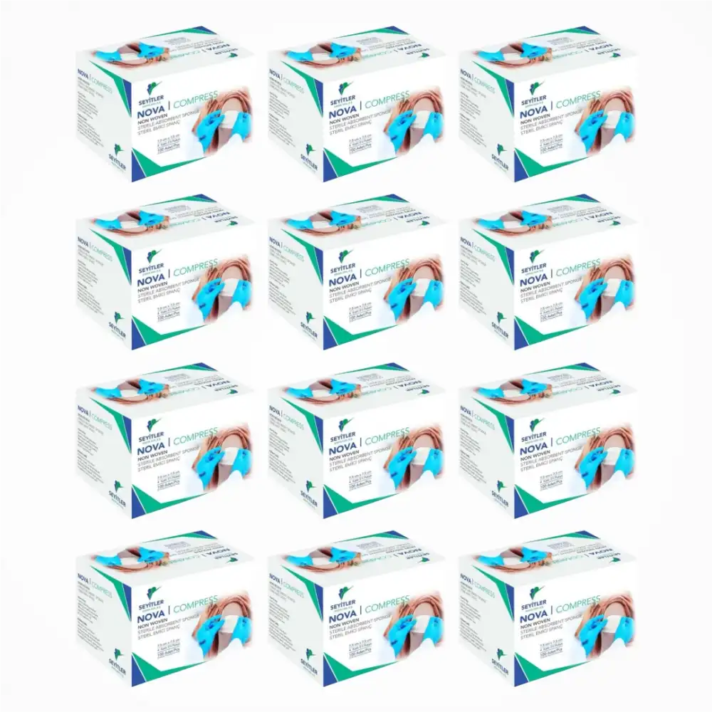 Seyitler Nova Nonwoven Kompres Steril 7,5cm x 7,5cm Spanç 100lü Kutu - 12 Kutu