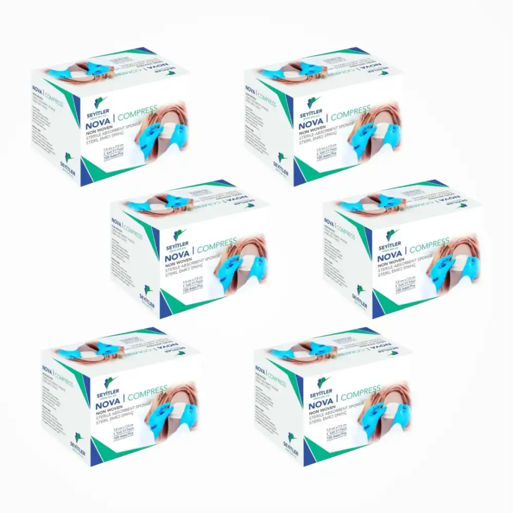 Seyitler Nova Nonwoven Kompres Steril 7,5cm x 7,5cm Spanç 100lü Kutu - 6 Kutu