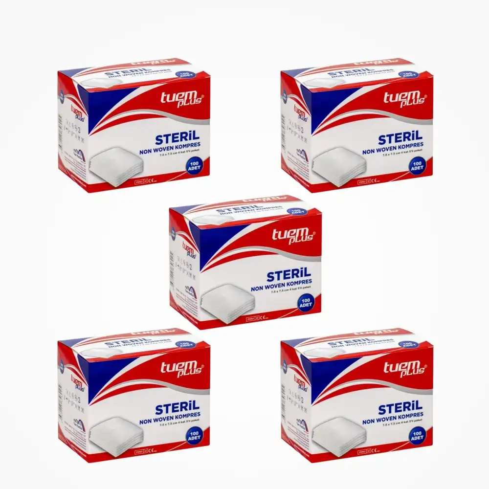 Tuemplus Nonwoven Steril Kompres 7,5x7,5 4 Kat 100lü Kutu - 5 Kutu