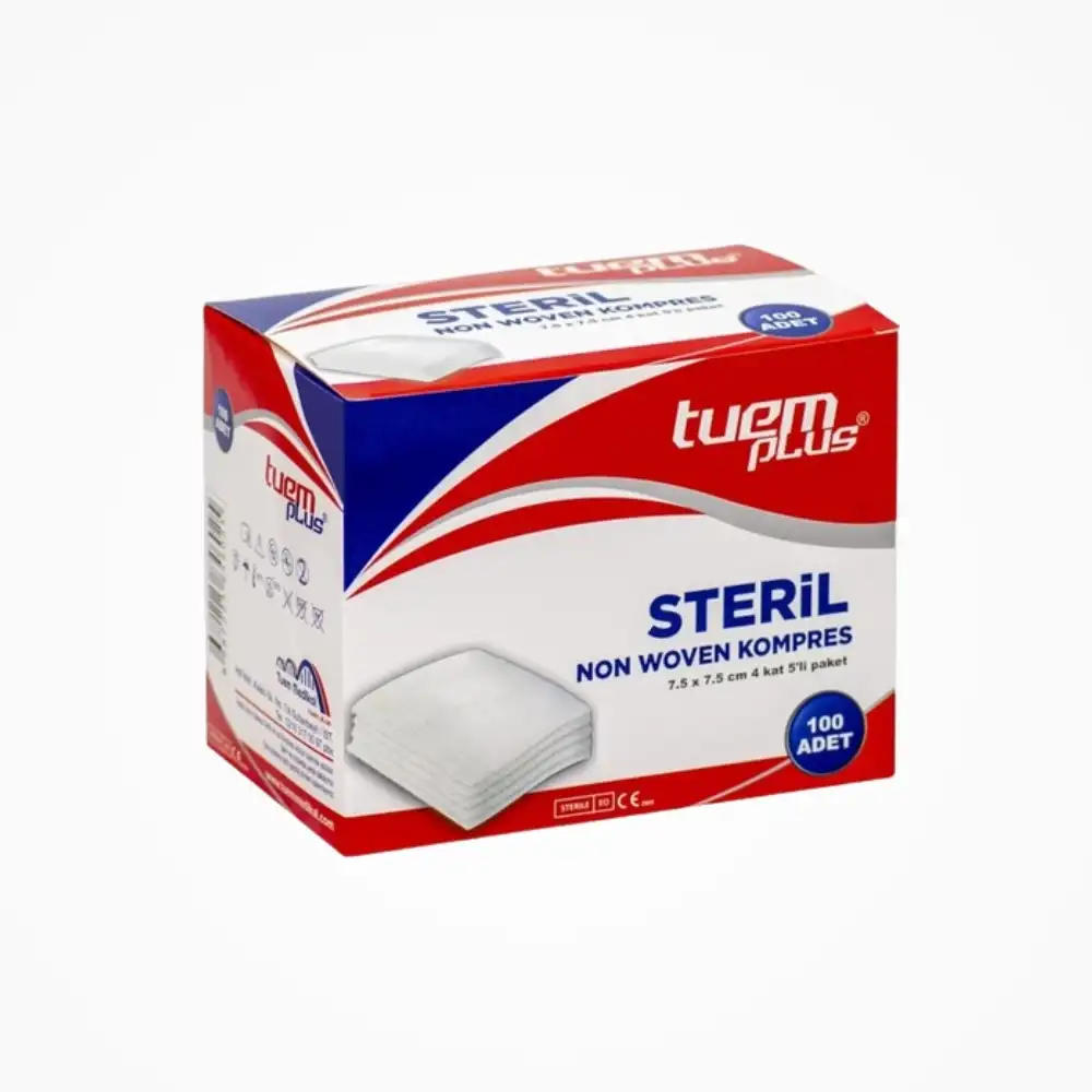 Tuemplus Nonwoven Steril Kompres 7,5x7,5 4 Kat 100lü Kutu