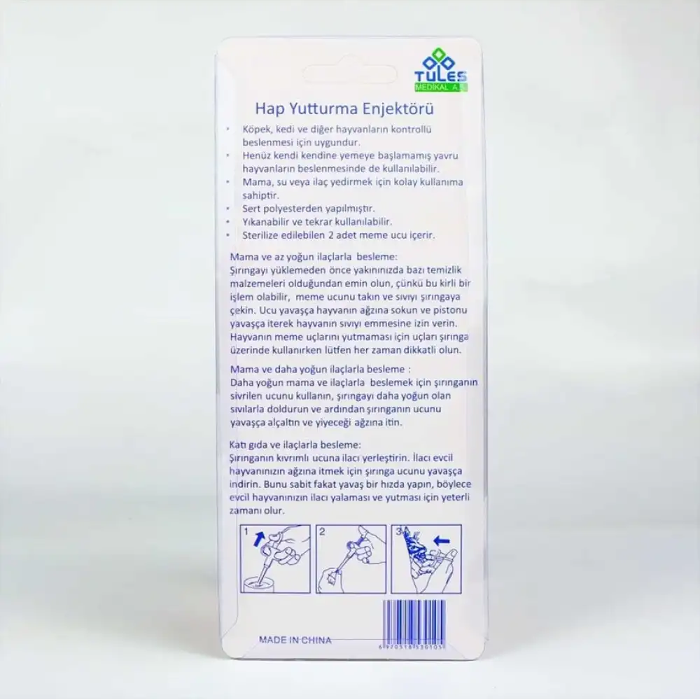 Tules Besleme ve Hap Yutturma Enjektörü Plastik (Çift Başlıklı)