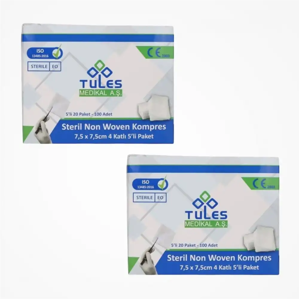 Tules Steril Non Woven Kompres 7,5 cm x 7,5 cm 4 Katlı (5’li Zarf) 100’lü Kutu - 2 Kutu