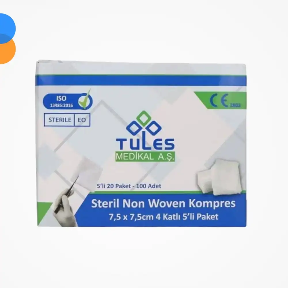 Tules Steril Non Woven Kompres 7,5 cm x 7,5 cm 4 Katlı (5’li Zarf) 100’lü Kutu