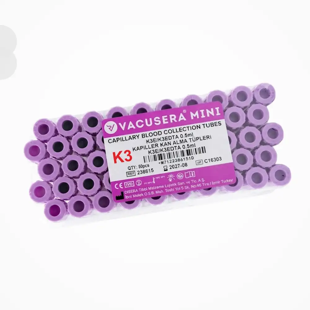 Vacusera K3 Edtalı Tüp 0,5 ML (Pediatrik) (Mor Kapak) 50li Paket