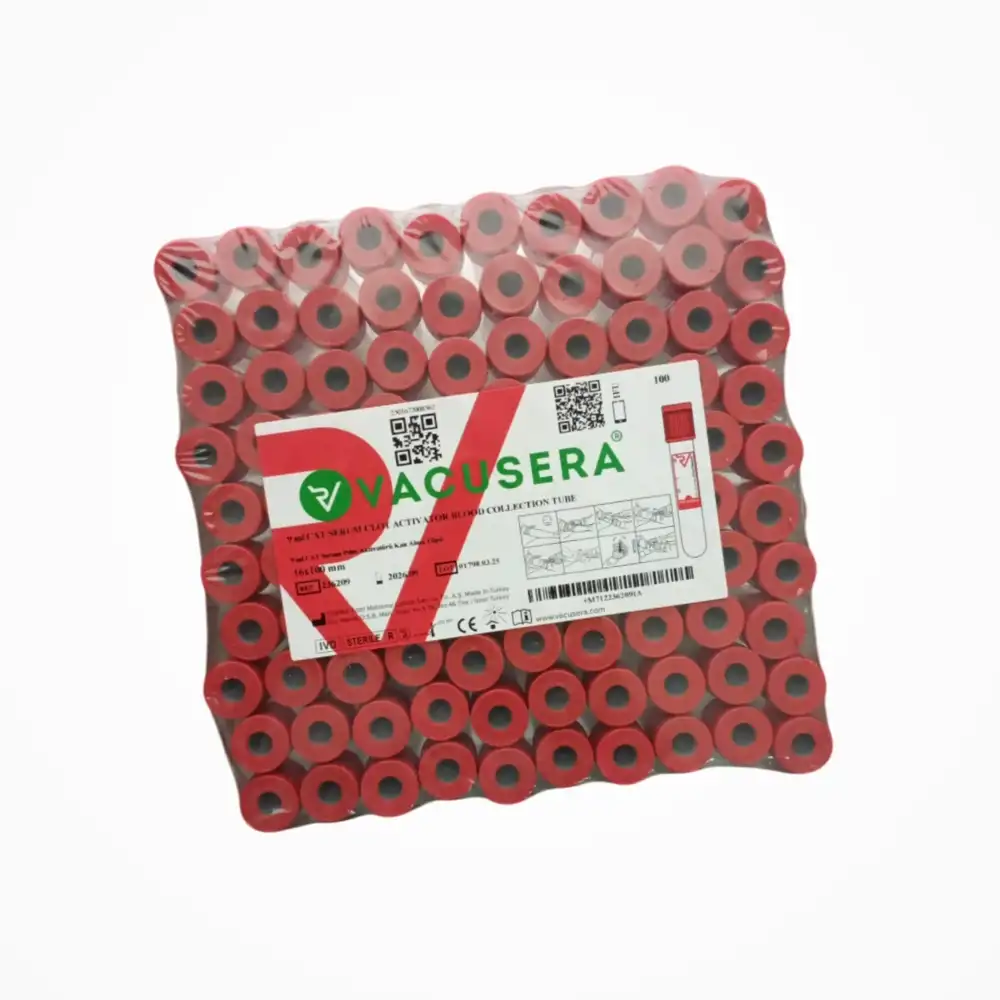 Vakumlu Boş Kan Alma Tüpü Kırmızı Kapak 9 ML - 100lü Paket