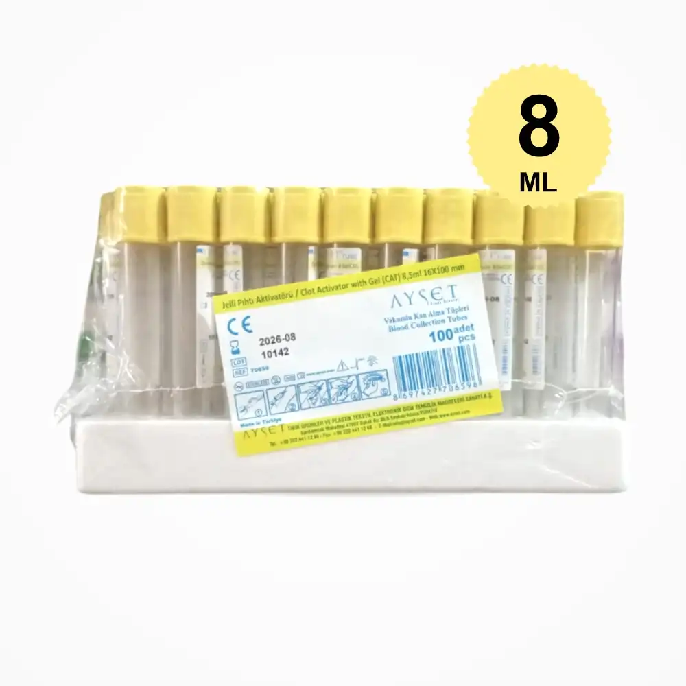 Vakumlu Jelli Boş Tüp 8 ML (Sarı Kapak) 100lü Paket