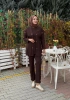 TAŞLI ÖRME PANTOLON TUNİK YELEK ÜÇLÜ TAKIM - Çikolata