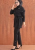 TAŞLI ÖRME PANTOLON TUNİK YELEK ÜÇLÜ TAKIM - Siyah