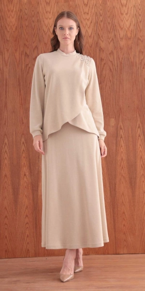 MODAL ŞARDONLUETEK TUNİK TAKIM - Bej
